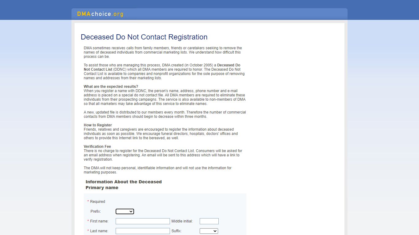 Deceased Do Not Contact Registration - ims-dm.com